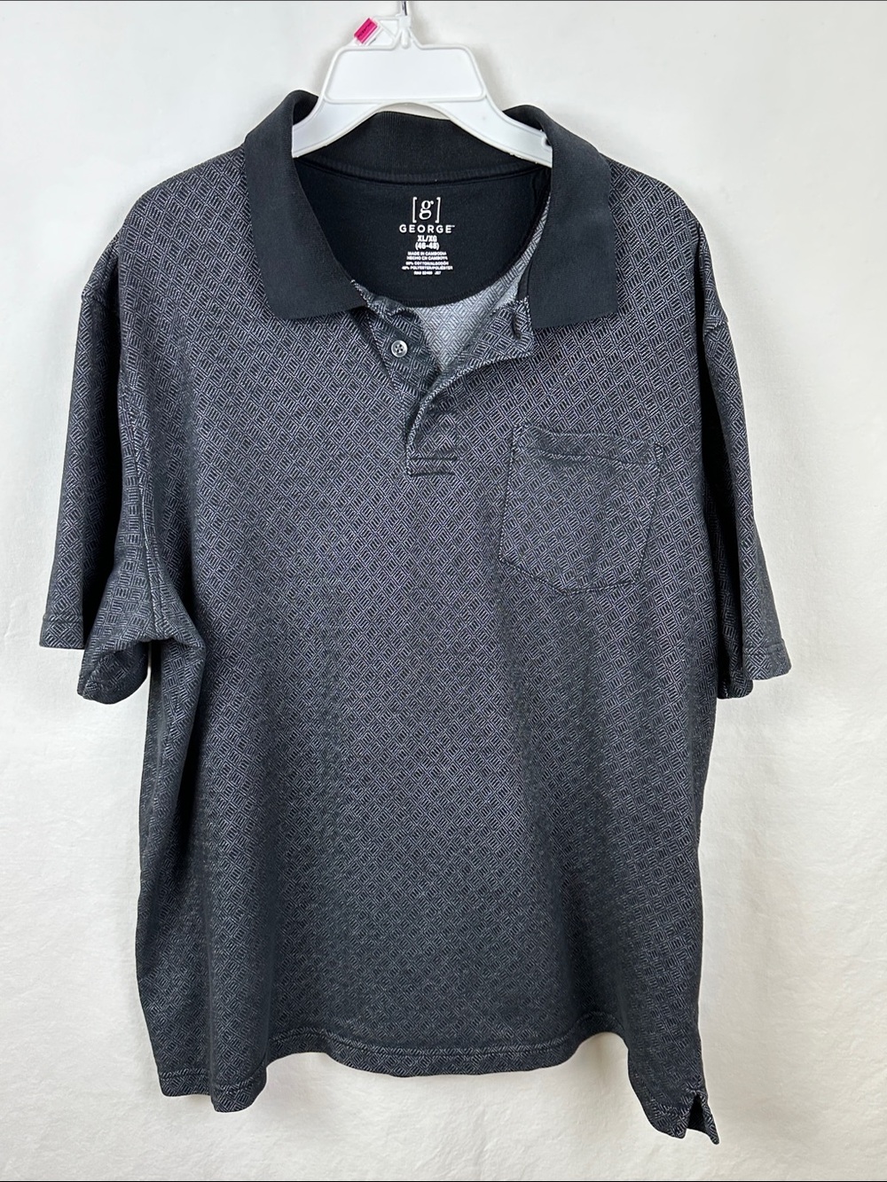 George black subtle diamond print polo shirt, size XL